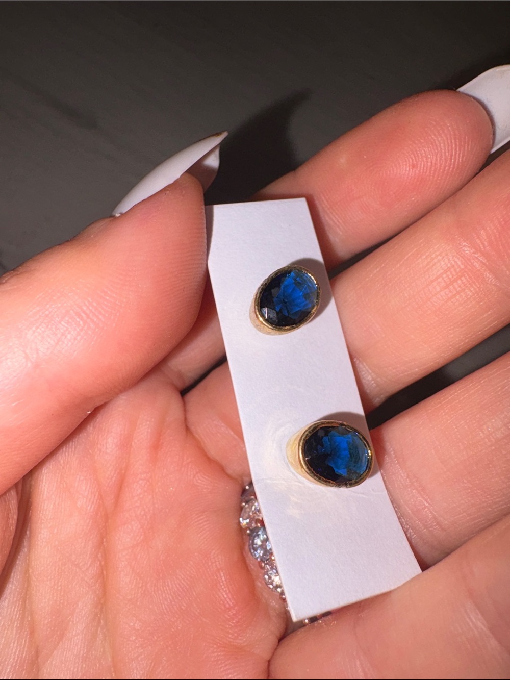 Gold-Tone Stud Earrings with Dark Faceted Stones